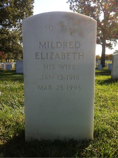 Headstone Back of Mildred Gracely. Arlington National Cemetery.