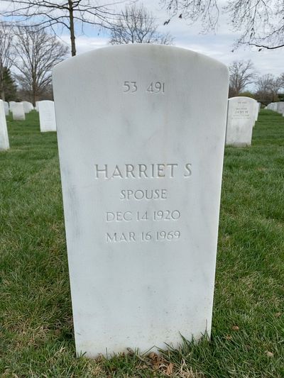 Headstone Back of Harriet Baxter. Arlington National Cemetery.