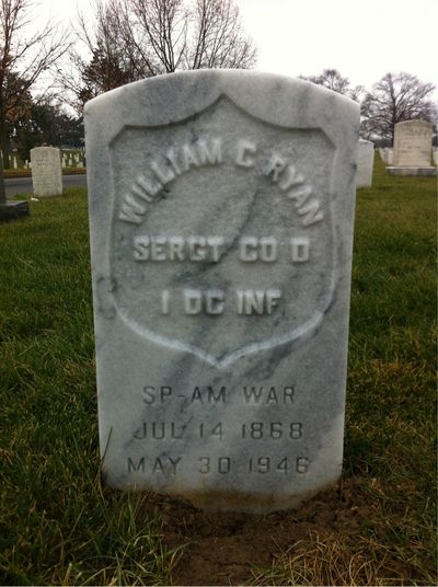 Headstone Front of William Ryan. Arlington National Cemetery.