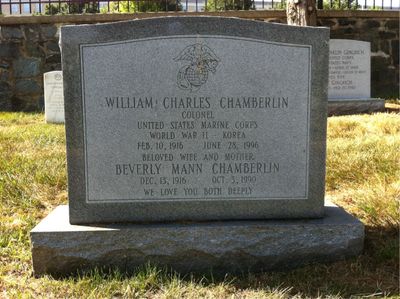 Headstone Front of Beverly Chamberlin. Arlington National Cemetery.