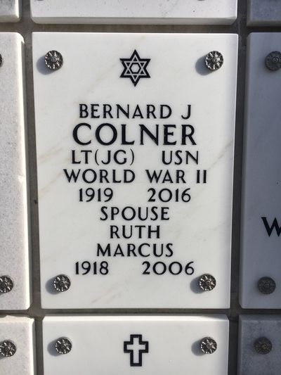 Columbarium Niche Cover of Bernard Colner. Arlington National Cemetery.