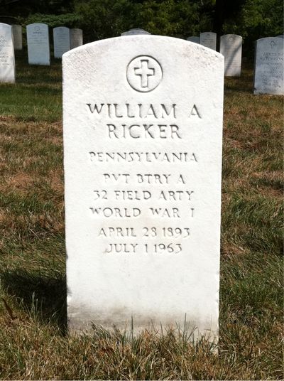 Headstone Front of William Ricker. Arlington National Cemetery.