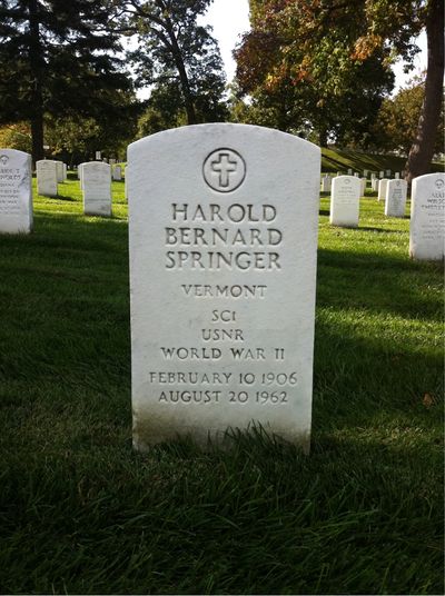 Headstone Front of Harold Fulton Springer. Arlington National Cemetery.