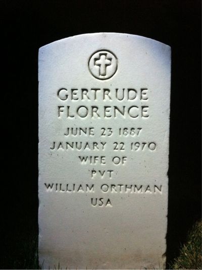 Headstone Front of Gertrude Orthman. Arlington National Cemetery.