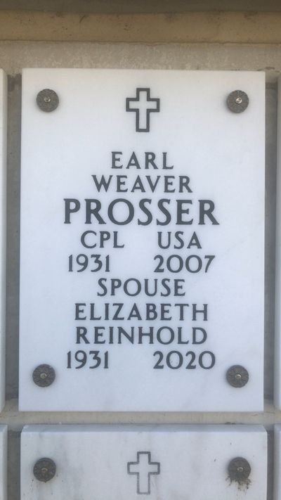 Columbarium Niche Cover of Earl Weaver Prosser. Arlington National Cemetery.