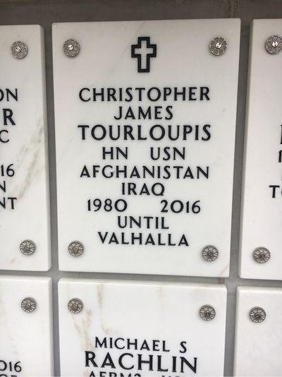 Columbarium Niche Cover of Christopher James Tourloupis. Arlington National Cemetery.