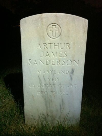 Headstone Front of Arthur James Sanderson. Arlington National Cemetery.