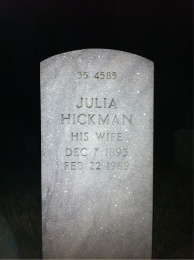 Headstone Back of Julia Jarvis. Arlington National Cemetery.