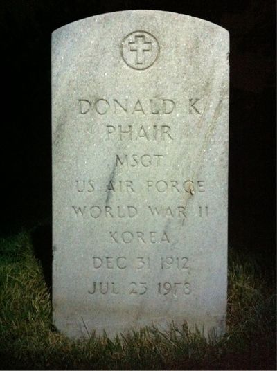 Headstone Front of Donald K Phair. Arlington National Cemetery.