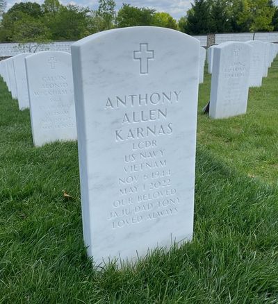 Headstone Front of Anthony Allen Karnas. Arlington National Cemetery.
