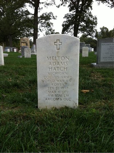 Headstone Front of Melton Adams Hatch. Arlington National Cemetery.