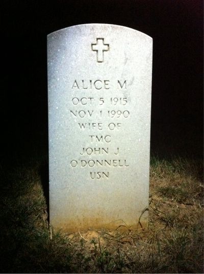Headstone Front of Alice O'Donnell. Arlington National Cemetery.