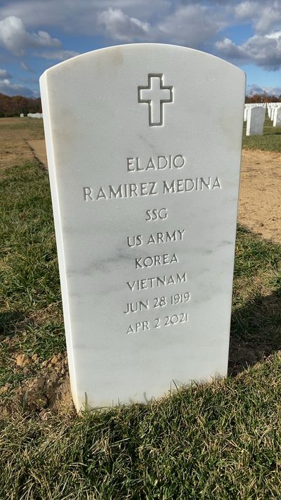 Headstone Front of Eladio Ramirez Medina. Arlington National Cemetery.