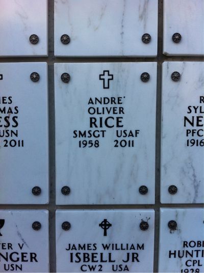 Headstone Front of Andre Oliver Rice. Arlington National Cemetery.