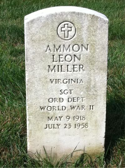 Headstone Front of Ammon Miller. Arlington National Cemetery.
