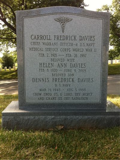Headstone Front of Carroll F Davies. Arlington National Cemetery.
