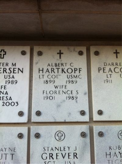 Columbarium Niche Cover of Albert C Hartkopf. Arlington National Cemetery.