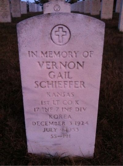 Headstone Front of Vernon Schieffer. Arlington National Cemetery.