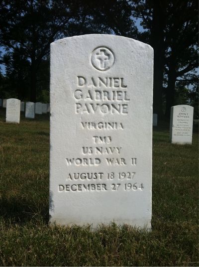 Headstone Front of Daniel Pavone. Arlington National Cemetery.