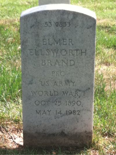 Headstone Back of Elmer E Brand. Arlington National Cemetery.