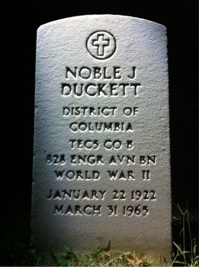 Headstone Front of Noble Duckett. Arlington National Cemetery.