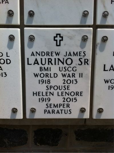 Columbarium Niche Cover of Andrew Laurino. Arlington National Cemetery.