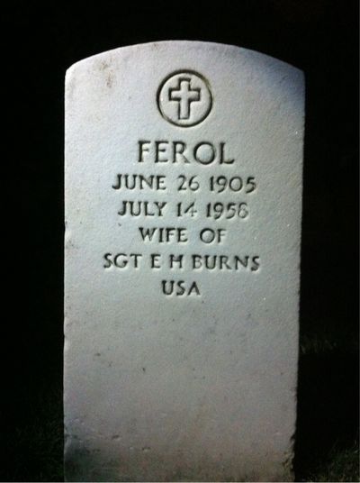 Headstone Front of Ferol Burns. Arlington National Cemetery.