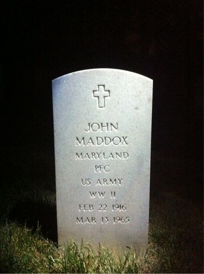 Headstone Front of John Maddox. Arlington National Cemetery.