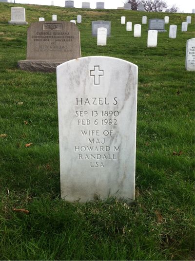 Headstone Front of Hazel Randall. Arlington National Cemetery.