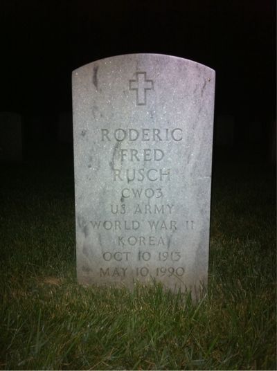 Headstone Front of Roderic F Rusch. Arlington National Cemetery.