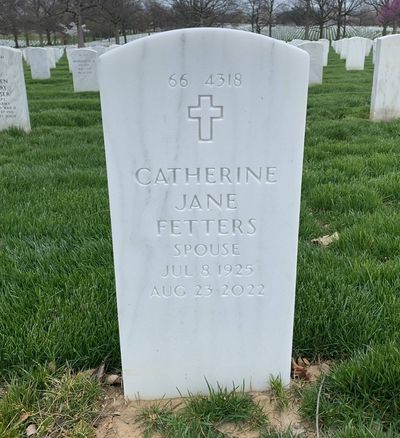 Headstone Back of Catherine Fetters. Arlington National Cemetery.