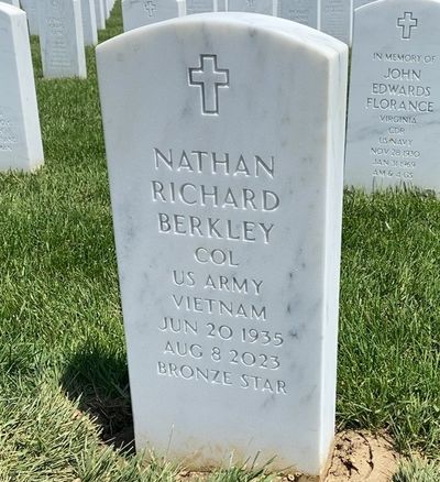 Headstone Front of Nathan Richard Berkley. Arlington National Cemetery.