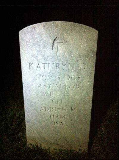 Headstone Front of Kathryn Ham. Arlington National Cemetery.