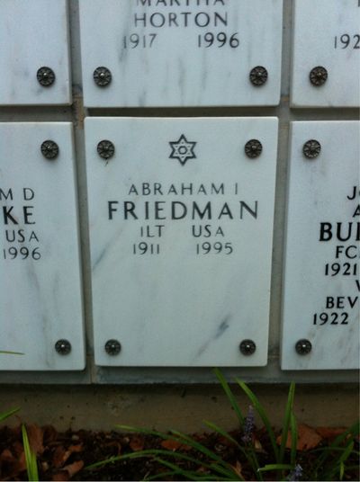 Headstone Front of Abraham I Friedman. Arlington National Cemetery.