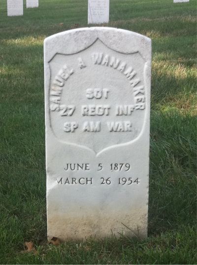 Headstone Front of Samuel Wanamaker. Arlington National Cemetery.