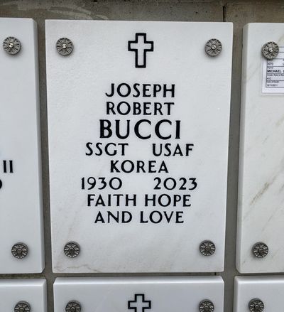 Columbarium Niche Cover of Joseph Robert Bucci. Arlington National Cemetery.