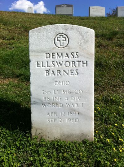 Headstone Front of Demass Barnes. Arlington National Cemetery.