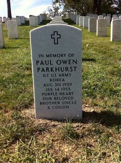 Headstone Front of Paul Parkhurst. Arlington National Cemetery.