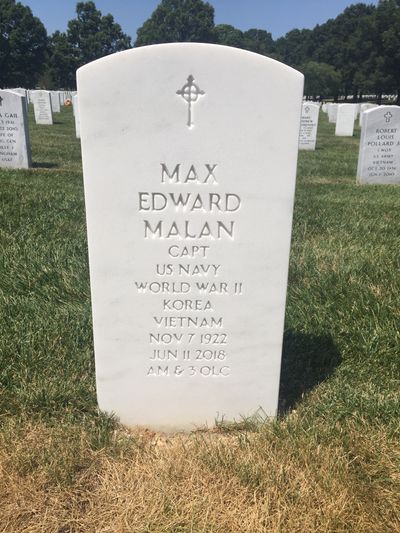 Headstone Front of Emaline Malan. Arlington National Cemetery.