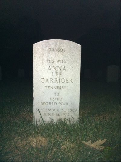 Headstone Back of Anna Carriger. Arlington National Cemetery.