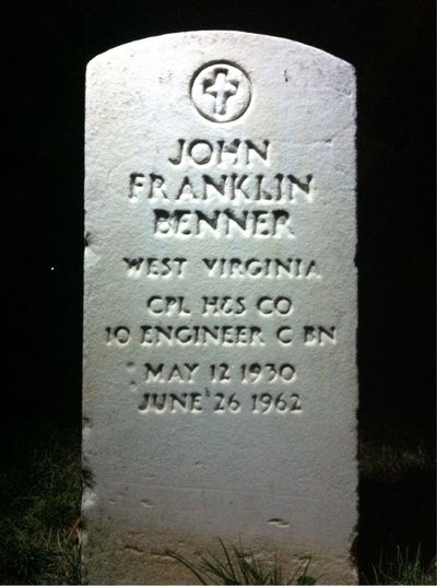 Headstone Front of John Benner. Arlington National Cemetery.