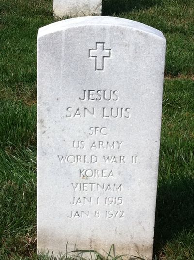 Headstone Front of Jesus San Luis. Arlington National Cemetery.
