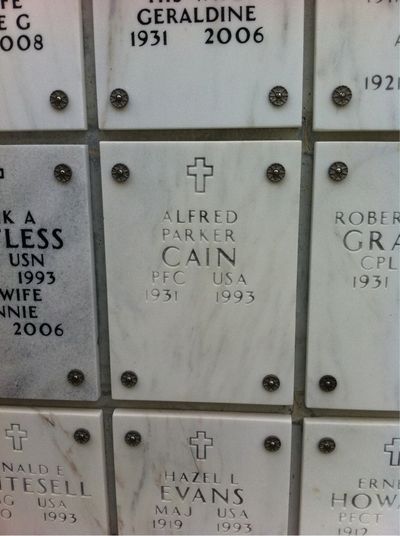 Headstone Front of Alfred P Cain. Arlington National Cemetery.