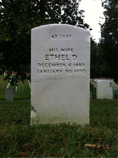 Headstone Back of Ethel Warner. Arlington National Cemetery.