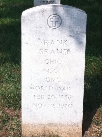Headstone Front of Elmer E Brand. Arlington National Cemetery.