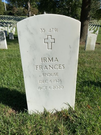 Headstone Back of Irma Slaughter. Arlington National Cemetery.