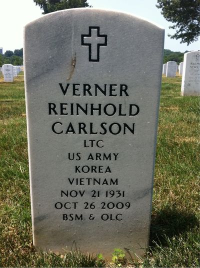 Headstone Front of Verner Reinhold Carlson. Arlington National Cemetery.