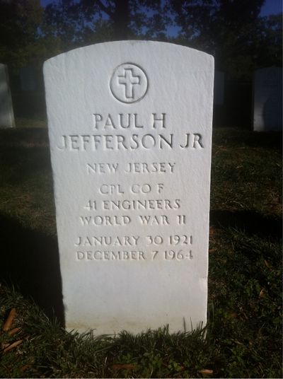 Headstone Front of Paul Jefferson. Arlington National Cemetery.