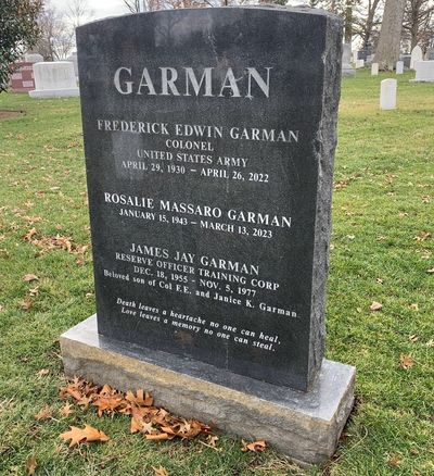 Headstone Front of Frederick Edwin Garman. Arlington National Cemetery.