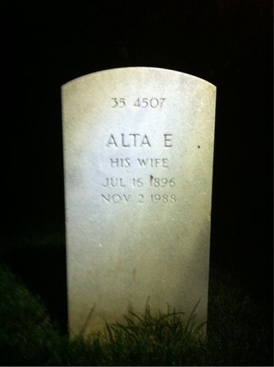 Headstone Back of Alta Walden. Arlington National Cemetery.